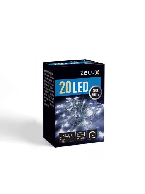 Zelux karácsonyi világítás, fényfűzér, 20 led, fehér, 4000k, 2m