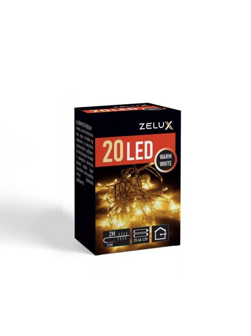 Zelux karácsonyi világítás, fényfűzér, 20 led, fehér, 3000k, 2m