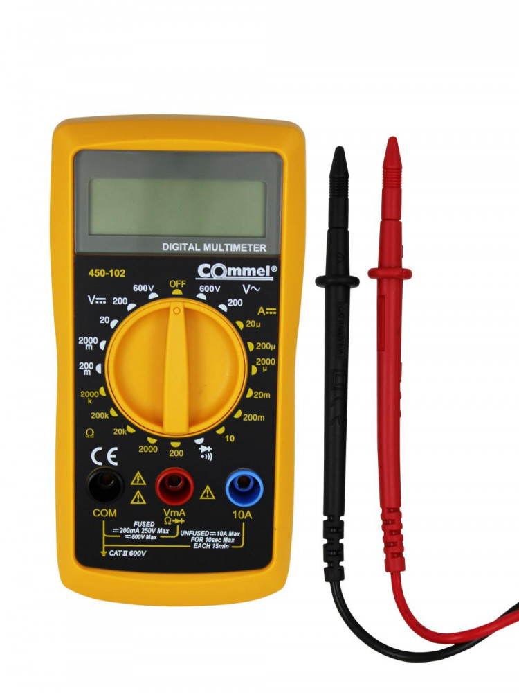 Digitális multiméter Commel, LCD kijelzővel, sárga